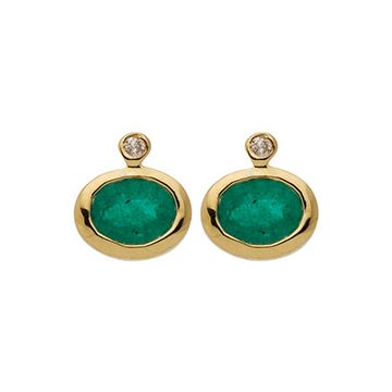 Boucles D'Oreilles Emeraude Ovale - 2 Dts 0.02Ct