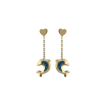 Boucles D'Oreilles Pendants Dauphins Coeurs
