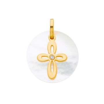 Pendentif Nacre Ronde Croix Decoupee Dt