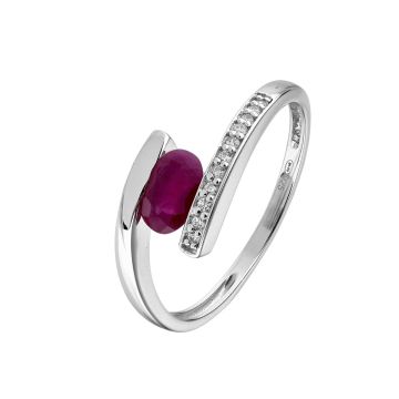 Bague Rubis 6x4 Dts 0.05cts Or Gris