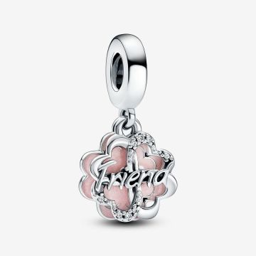 Charm Pendant Double Amitié Trèfle à Quatre Feuilles