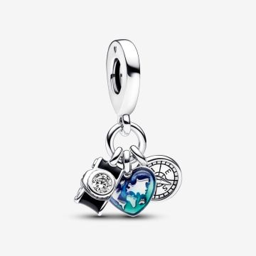Charm Pendant Triple Appareil Photo, Cœur & Boussole
