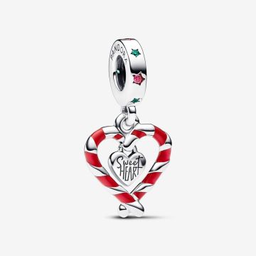 Charm Pendant Double Cœur de Noël Sucre d’Orge