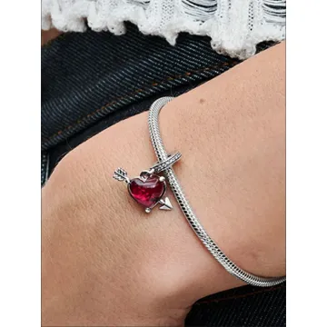 Charm Pendant Cœur & Flèche Verre de Murano Rouge
