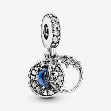 Charm Pendant Ciel Nocturne Bleu Croissant de Lune & Étoiles