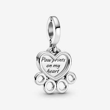 Charm Pendant Cœurs et Empreinte de Pattes