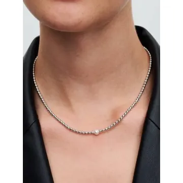 Collier Perle de Culture d'Eau Douce Traitée & Détails Sertis Grain Pandora