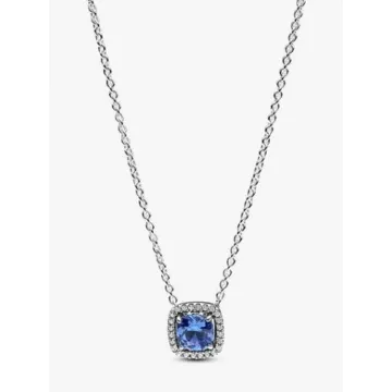 Collier à Pendentif Halo Bleu Carré Scintillant Pandora