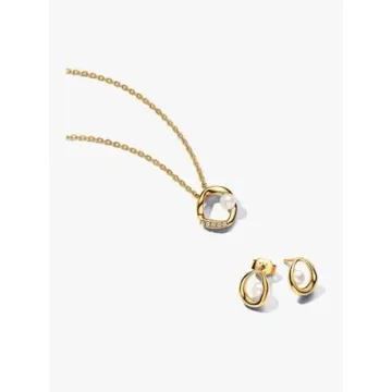 Parure Collier & Clous d’Oreilles Ovale Organique et Perles de Culture Pandora