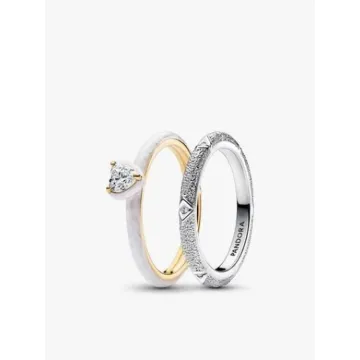 Ensemble de Bagues Texture & Cœur Chakra Blanc Argent Massif & Métal doré à l'Or 14 carats Pandora