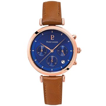 Montre Femme LUTECIA Cadran Bleu Bracelet Cuir Brun