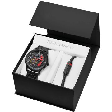 Coffret Homme PADDOCK Noir Cadran Noir Bracelet Acier milanais Noir 22 MM