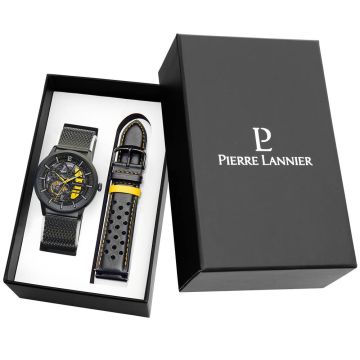 Coffret Homme PADDOCK Cadran Noir Bracelet Cuir Noir