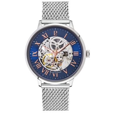 Coffret Homme AUTOMATIC Cadran Bleu Bracelet Acier milanais Argenté