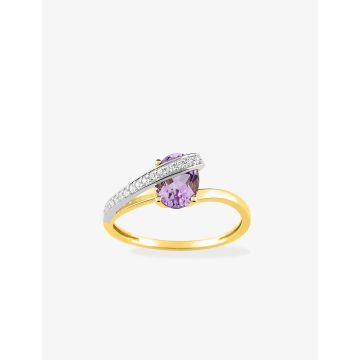 Bague Améthyste Oxyde De Zirconium Or Jaune+Rh