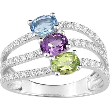 Bague Oxyde De Zirconium Périd Améthyste Topaze Bleu Traitée