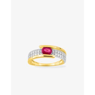 Bague rubis zirconium or 375 bicolore