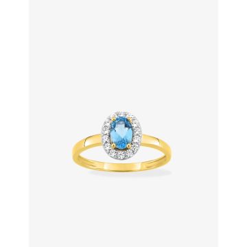 Bague Topaze Bleu Traitée Oxyde De Zirconium Or Jaune