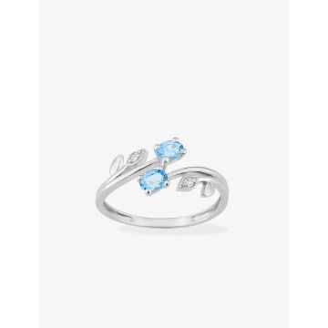 Bague Topaze Bleu Traitée Oxyde De Zirconium Or Blanc