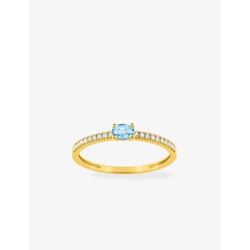 Bague Topaze Bleu Traitée Oxyde De Zirconium Or Jaune