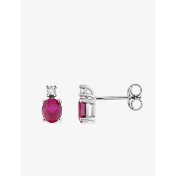 Boucles D'oreilles  Clou Rubis Diamant 0.02ct Gh-P2p3 Or Blanc