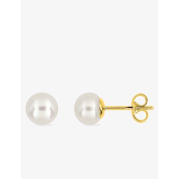 Boucles D'oreilles Or 9ct Jaune Perle Bouton 6mm