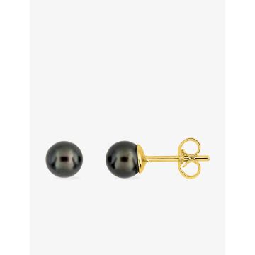 Boucles D'oreilles Or 9ct Jaune Perle Noire 5mm