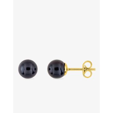 Boucles D'oreilles Or 9ct Jaune Perle Noire 6mm