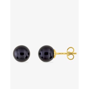Boucles D'oreilles Or 9ct Jaune Perle Noire 7mm