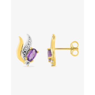 Boucles D'oreilles  Clou Or Jaune+Rh Améthyste  Oxyde De Zirconium