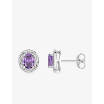 Boucles D'oreilles  Clou Améthyste Oxyde De Zirconium Or Blanc