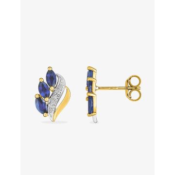 Boucles D'oreille Puce Saphir Noir Bicolore