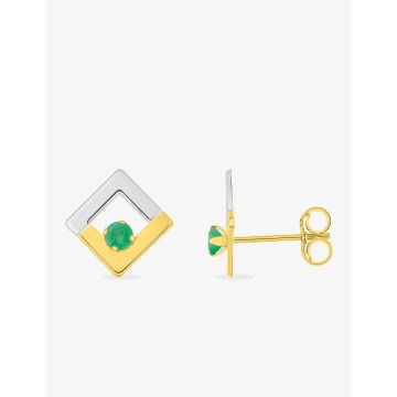 Boucles D'oreilles Clous Emeraudes Bicolore