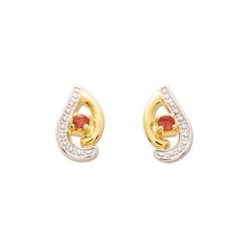 Boucles D'oreilles Or 9ct Jaune Rubis