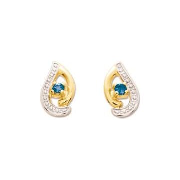 Boucles D'oreilles Or 9ct Jaune Rho. Saphir