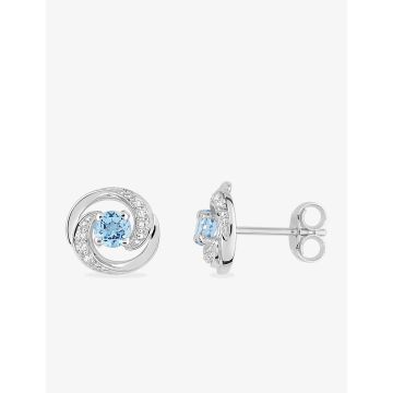 Boucles D'oreilles  Clou Oxyde De Zirconium Topaze Bleu Traitée Or Blanc