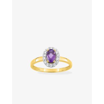 Bague Améthyste Oxyde De Zirconium Or Jaune+Rh