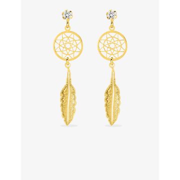 Boucles D'oreilles  Pendantes Oxyde De Zirconium Or Jaune