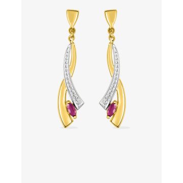 Boucles D'oreilles Pendantes Rubis Or Jaune+Rh