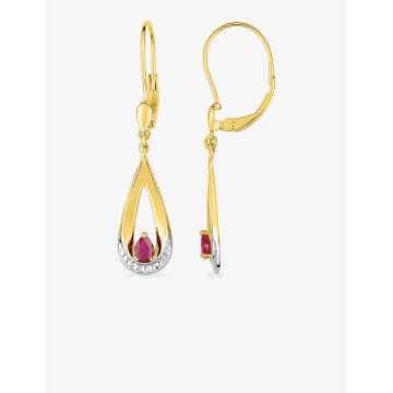Boucles D'oreilles Pendantes Rubis Or Jaune+Rh