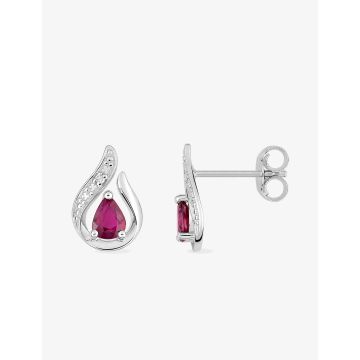Boucles D'oreilles  Clou Rubis Diamant 0.01ct Or Blanc