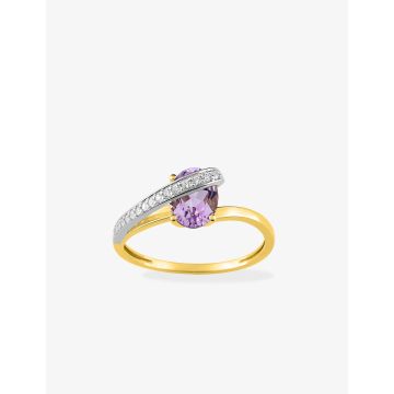 Bague Améthyste Oxyde De Zirconium Or Jaune+Rh