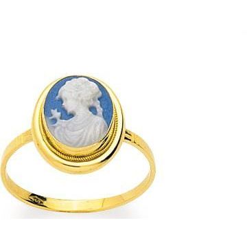 Bague or jaune porcelaine bleue