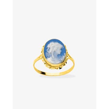 Bague or jaune porcelaine bleue