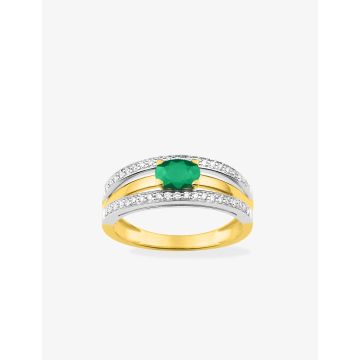 Bague Émeraude Diamant 0.21ct Gh-P1p2 Bicolore