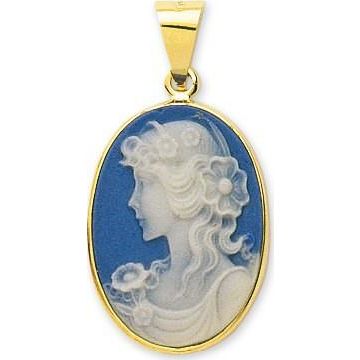 Pendentif porcelaine bleue or jaune