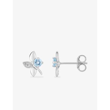 Boucles D'oreilles  Clou Topaze Bleu Traitée Oxyde De Zirconium Or Blanc