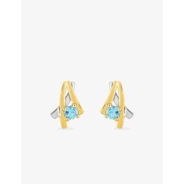 Boucles D'oreilles  Clou Topaze Bleu Traitée Or Jaune+Rh