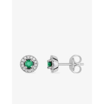 Boucles D'oreilles  Clou Diamant 0.08ct Émeraude Or Blanc