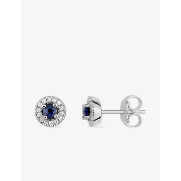 Boucles D'oreilles  Clou Diamant 0.08ct Saphir Or Blanc